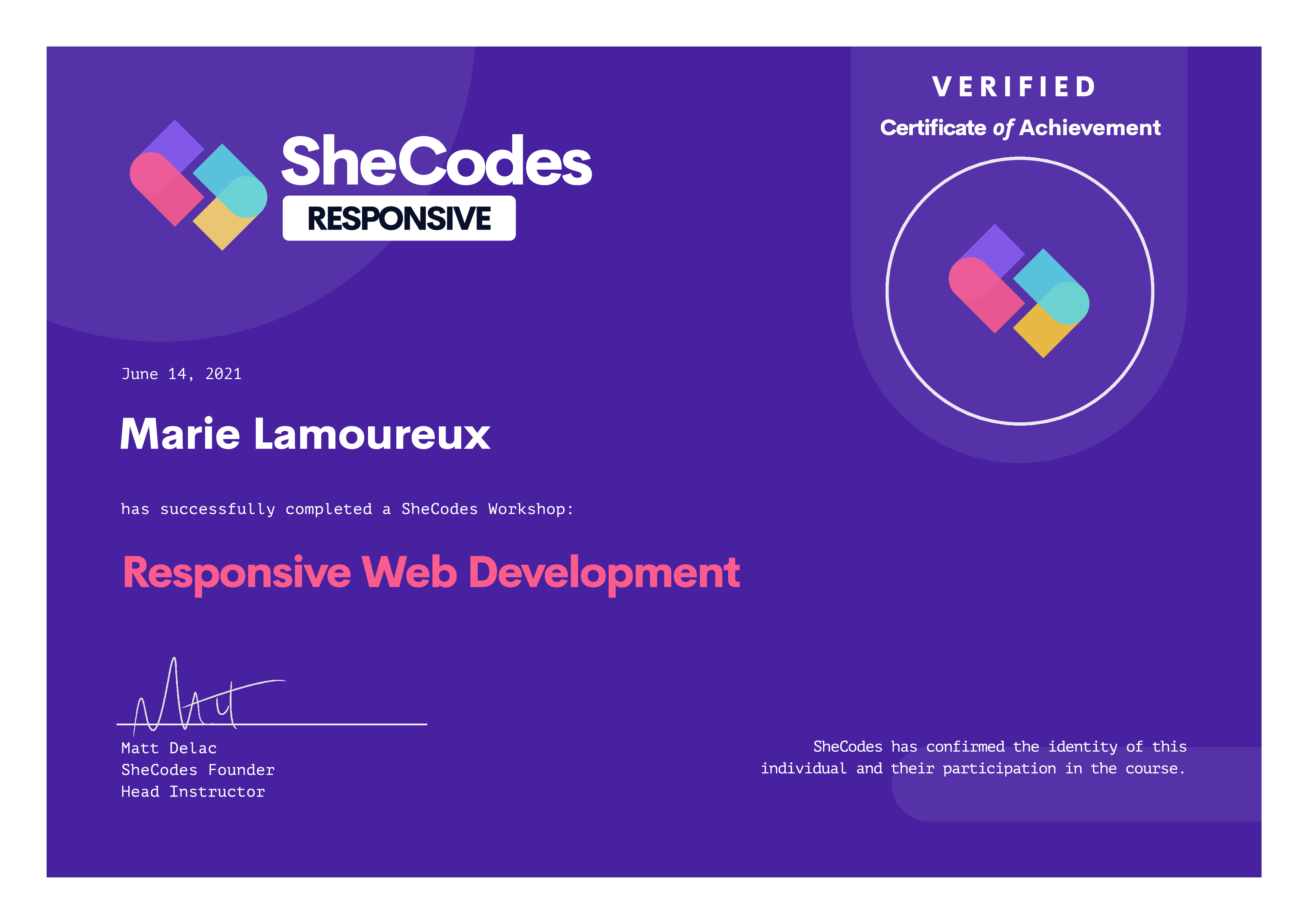 SheCodes Workshop Certification Responsive